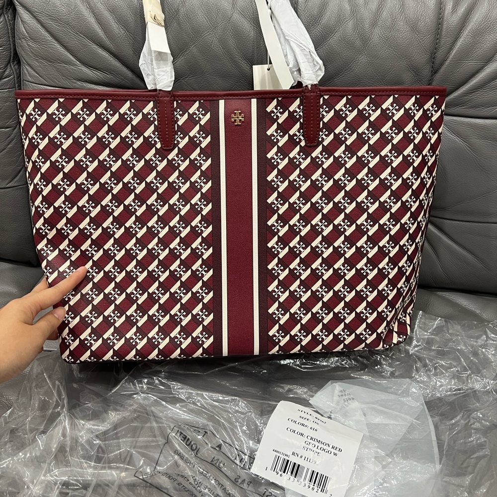 Brand New Tory Burch Large Canvas Geo Logo Tote Bag - NWT - Picture 2 of 6